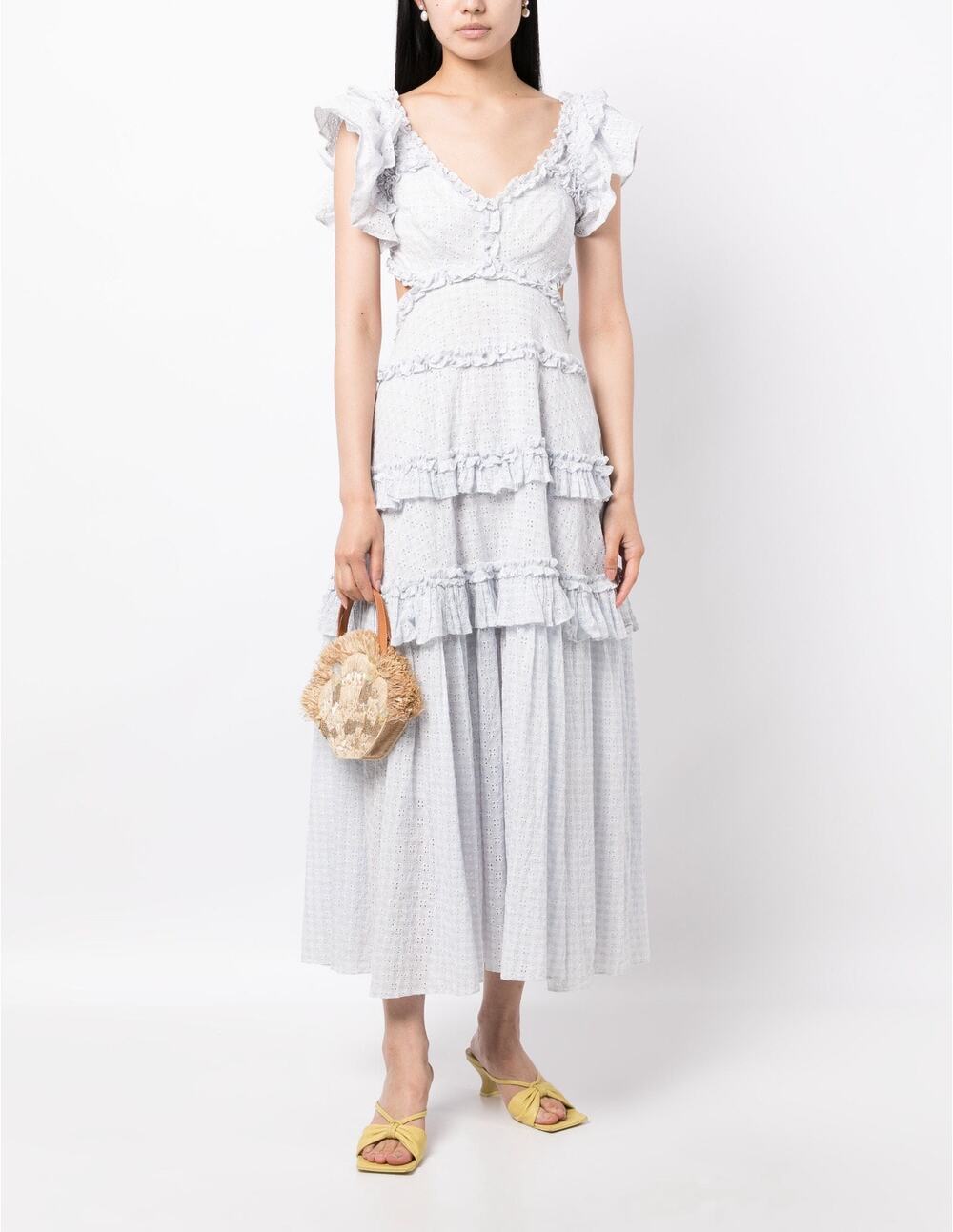 Needle & Thread Blue White Broderie Anglaise Cotton Maxi Dress XS